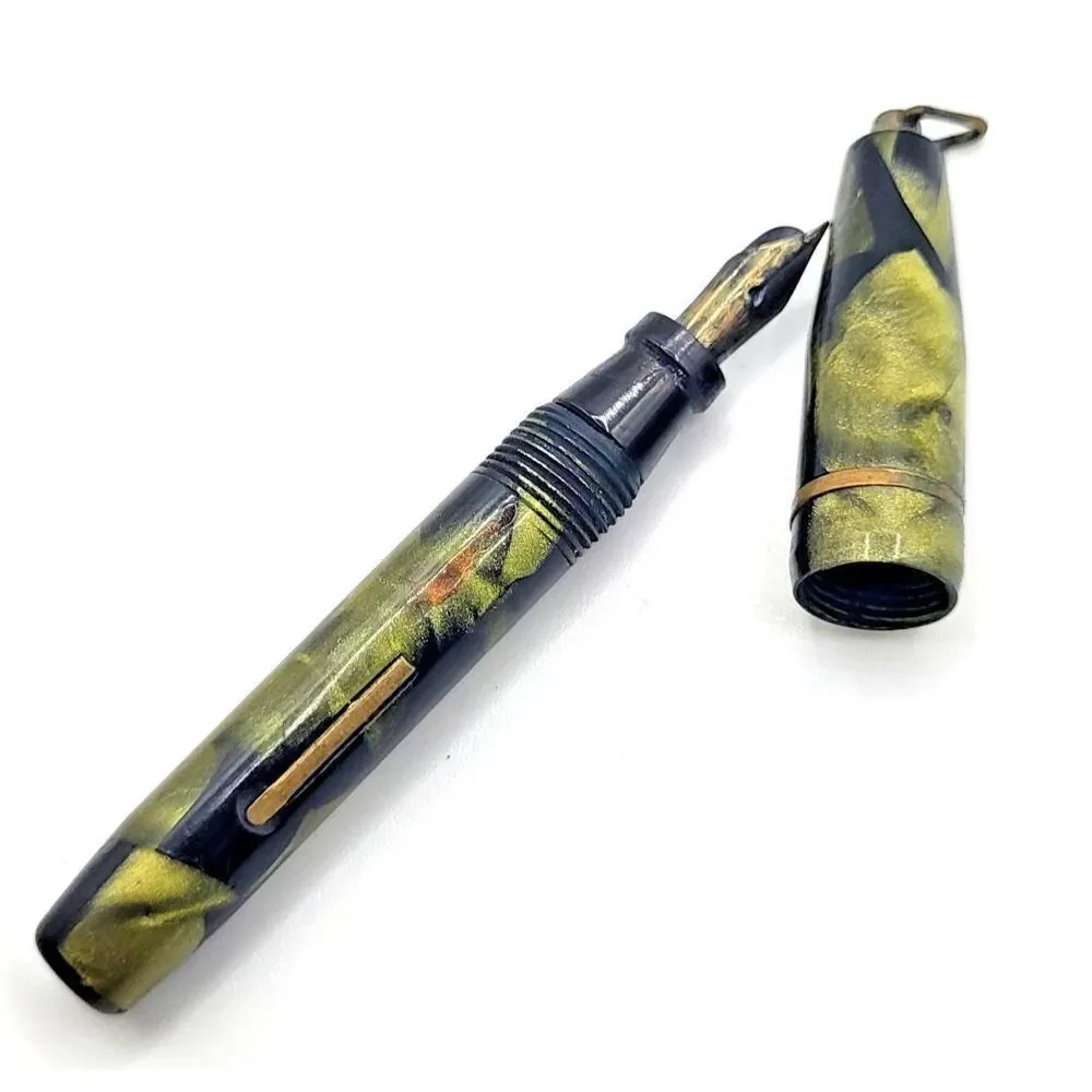 Vintage Green Marbled Calligraphy Pen with Lever Keychain 3.5in